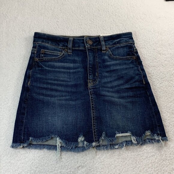 NTW American Eagle Y2K Distressed Denim High Rise Mini Skirt Size 24 Blue $45 - Picture 2 of 10